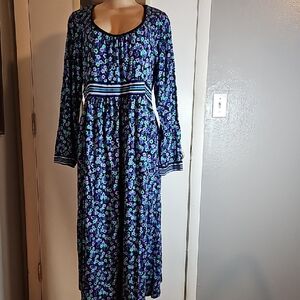 Axcess Navy and Lavender Floral Long Sleeve Dress